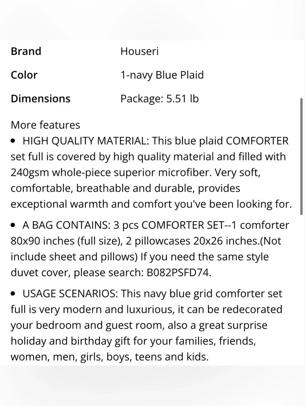FULL Gingham Tartan Comforter Set 3Pc - NAVY PLAID